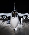 The Saab Gripen E-series fighter jet in the Swedish Air Force livery.