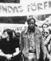 Black and white photo of demonstrators.