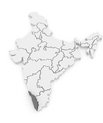 Map showing the Kerala state in South East India. The map is black and white.